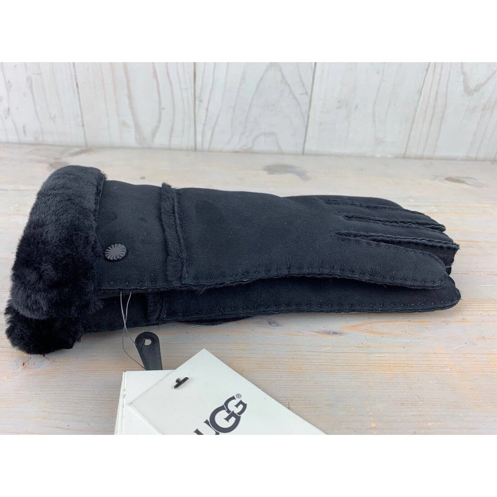 UGG black SHEEPSKIN EXPOSED SLIM TECH GLOVES WOMENS LARGE NWT - Picture 8 of 12